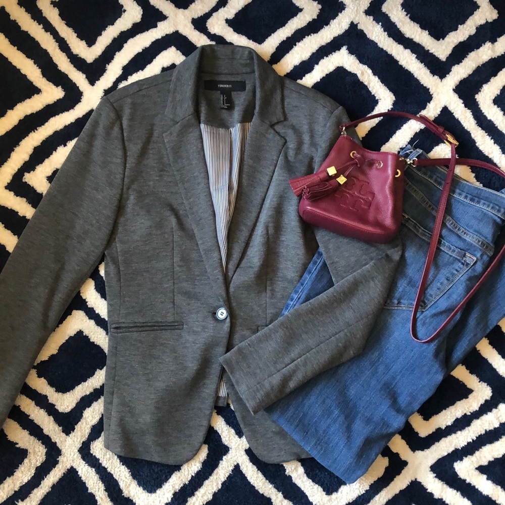 Heather grey jersey knit blazer